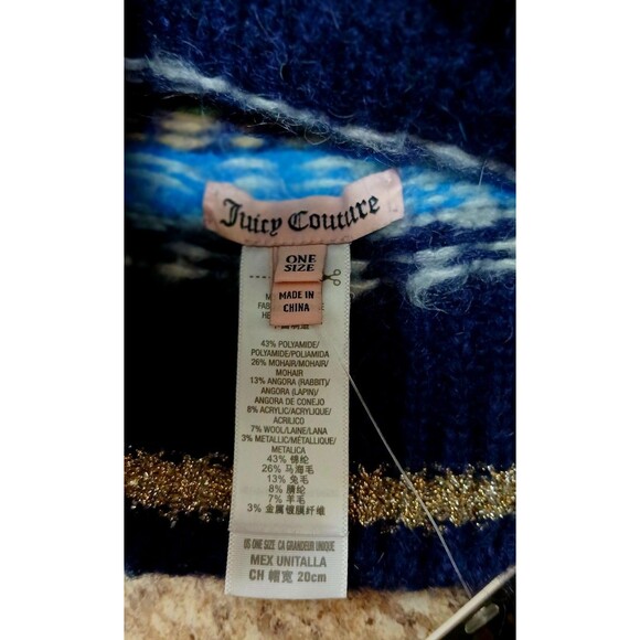Juicy Couture Beanie Hat NWT Fair Isle Y2K Mohair Angora Blend Logo Charm OS - Picture 7 of 8